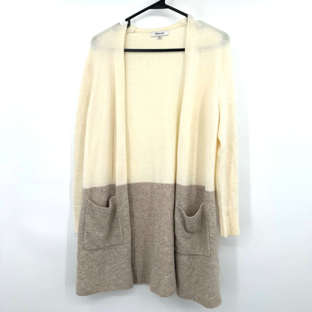Madewell size XXS long open front cardigan sweater merino wool blend cream brown